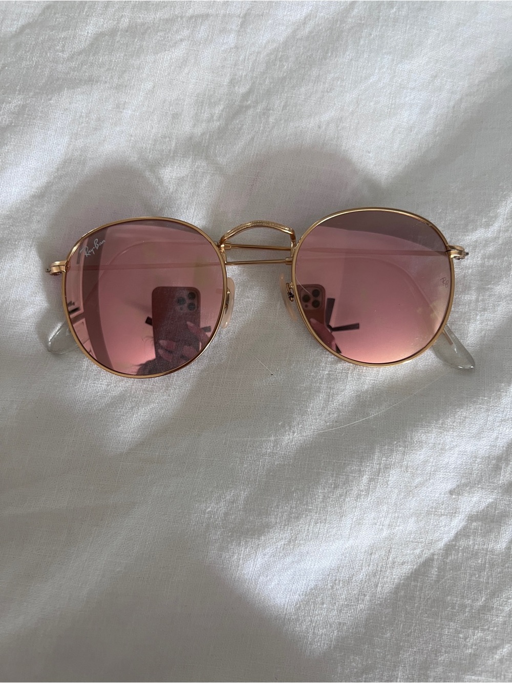 Ray-Ban Gold Frame Sunglasses with Pink Lenses